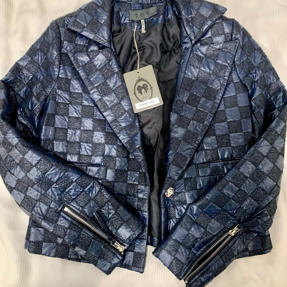 TOY Ladies blue jacket, blue/black plaid, euro size 38